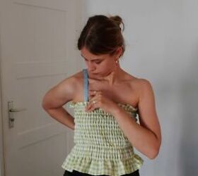 how to make a super cute diy two piece pants set in gingham, Taking measurements for the straps