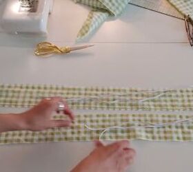 how to make a super cute diy two piece pants set in gingham, Cutting out fabric pieces for the straps