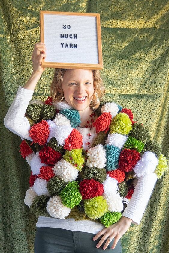 pompoms make the ultimate no sew ugly christmas sweater