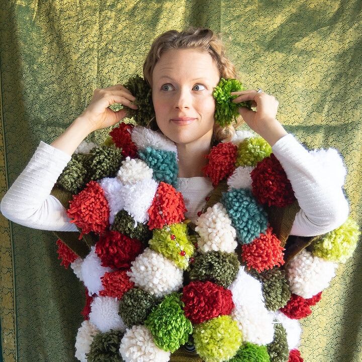 pompoms make the ultimate no sew ugly christmas sweater