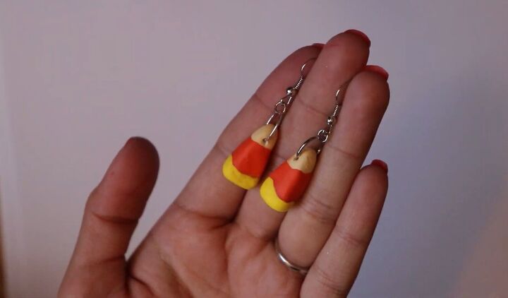 4 easy polymer clay halloween ideas for cute but spooky earrings, DIY Halloween earrings with candy corns