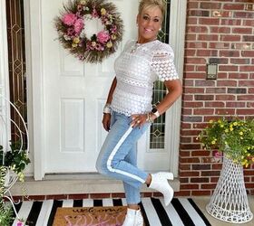 stylish monday and link up party september 2021, Lace Top Express Side Striped Jeans WHBM Sam Edelman Boots