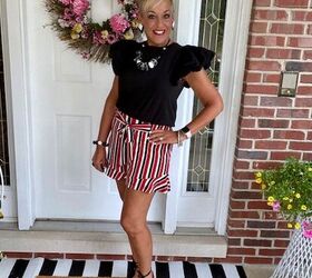 stylish monday and link up party september 2021, Taffeta Sleeves Crew Neck Express Striped Shorts My Closet Lace Up Sandals My Closet