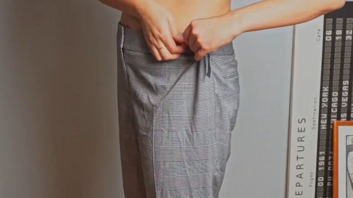 how to easily make alterations to pants in 5 different ways, Pinning the side seams at the waistband