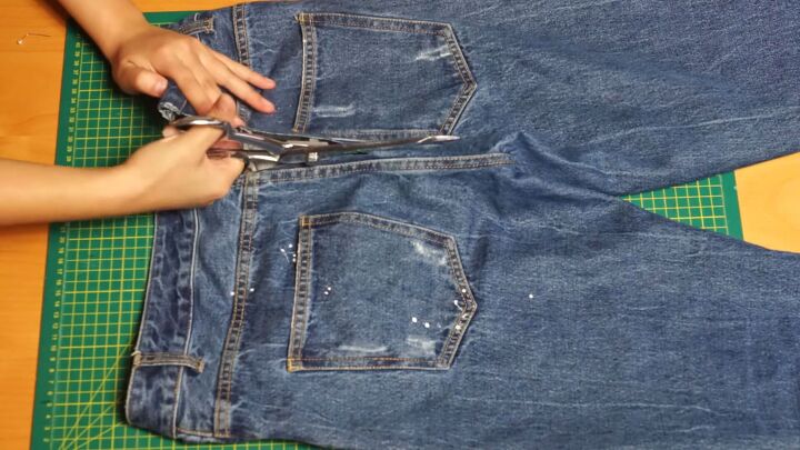 how to easily make alterations to pants in 5 different ways, Cutting the pants at the waistband