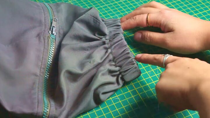 how to easily make alterations to pants in 5 different ways, Folding the fabric for an elastic hem