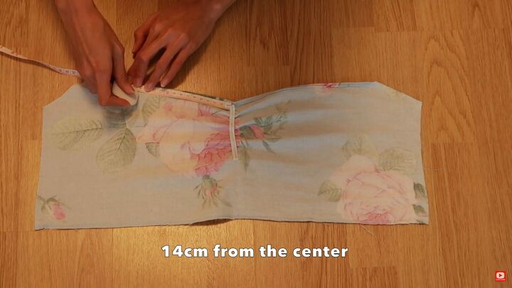 how to make a gorgeous floral diy dress out of an old blanket, Marking the front of the bodice