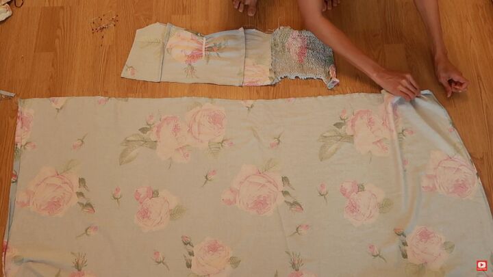 how to make a gorgeous floral diy dress out of an old blanket, Pulling the gathered stitches to make ruffles