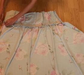 how to make a gorgeous floral diy dress out of an old blanket, Pinning the bodice to the skirt
