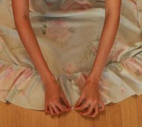 how to make a gorgeous floral diy dress out of an old blanket, Hemming the bottom of the DIY dress