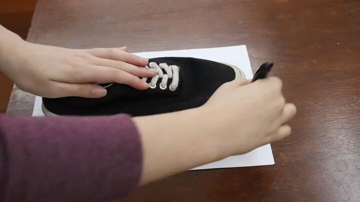 how to make cozy diy slippers with faux fur perfect for cold nights, Drawing around shoes