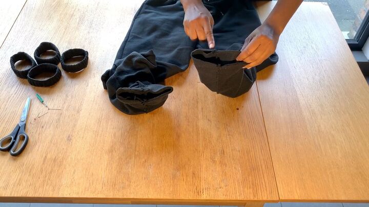 how to make trendy diy stacked pants out of 2 pairs of sweatpants, How to sew DIY stacked pants