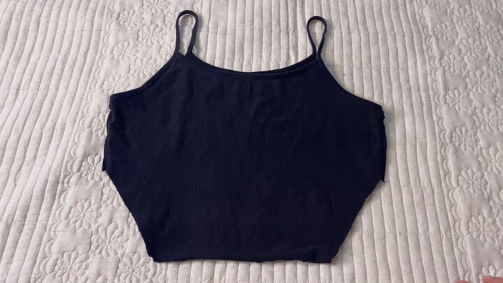 how to easily upcycle tank tops t shirts to make cute diy crop tops, Hemming the DIY crop top