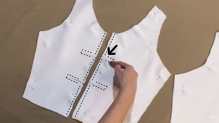 this cute diy lace up top is so easy to make can be worn 2 ways, Pinning the fabric ready to sew