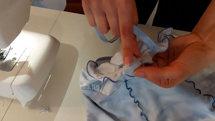 how to make a pretty milkmaid top out of an old t shirt, Attaching the straps to the milkmaid top