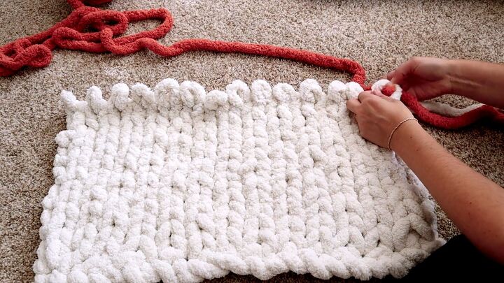 how to make a gigantic diy chunky knit cardigan by doing slip knots, Knotting with different colored yarn