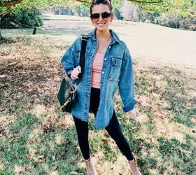 three ways to style black leggings in the fall, Oversized boyfriend jean jacket