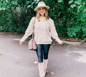 three ways to style black leggings in the fall, Dressy look with Spanx Leggings