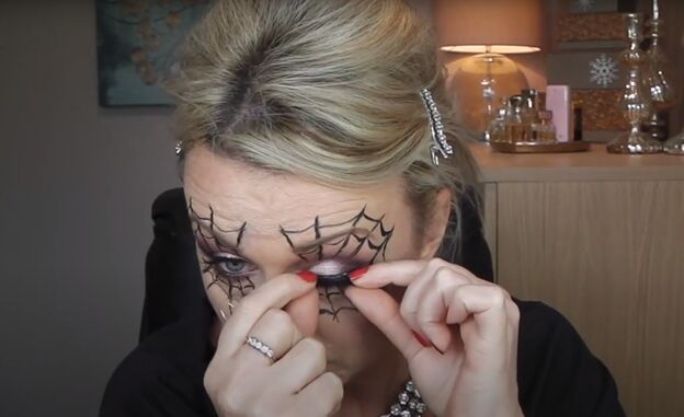 how to do easy spider web face makeup for halloween in 4 simple steps, Spider web eye makeup step by step