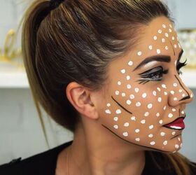 this cartoon pop art makeup look is so easy perfect for halloween, How to do cartoon pop art makeup