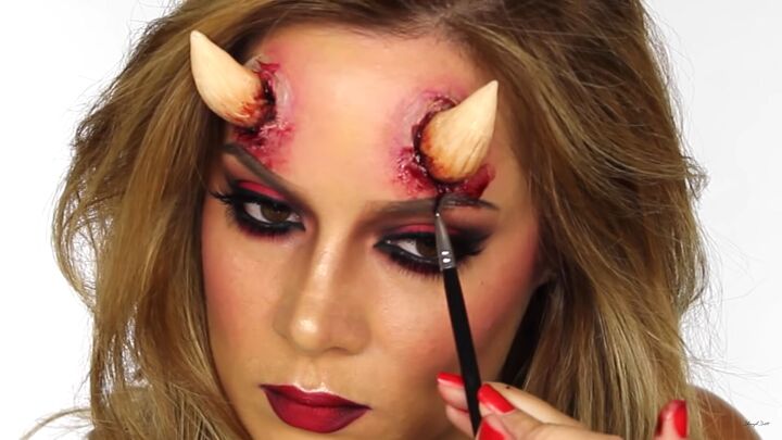how to do sexy devil makeup for halloween complete with horns, How to make makeup look like fresh blood