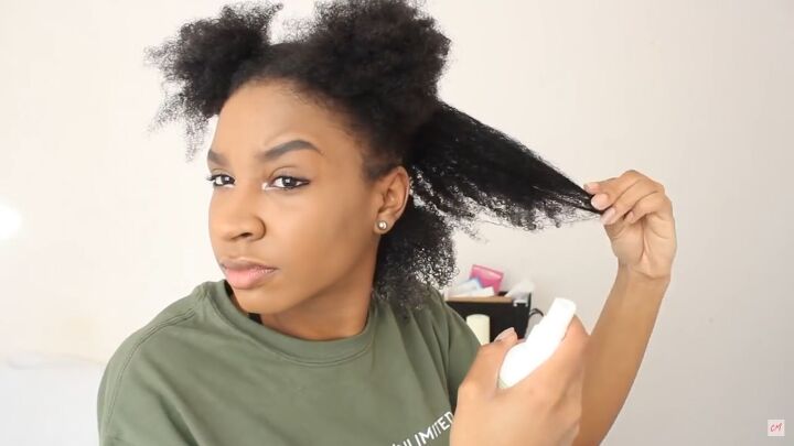 how to do a wash and go on natural hair easy 4b wash and go routine, Spraying detangling spray