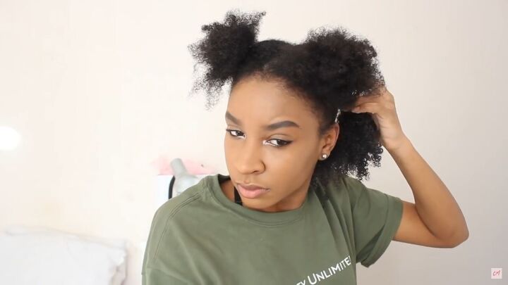 how to do a wash and go on natural hair easy 4b wash and go routine, Stretching curls by tying hair up at the root