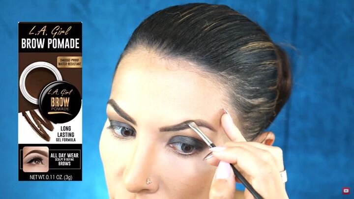 perfect the sultry eye look with this easy smokey eye palette tutorial, Filling in brows