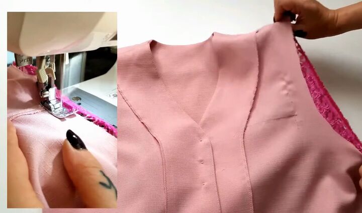 how to make a colorful diy jacket from an old fashioned dress, Sew new sleeves into the DIY long jacket
