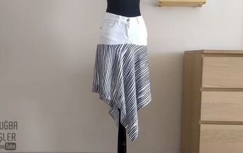 Have an Old Pair of Jeans & Some Fabric? Make This Asymmetrical Skirt