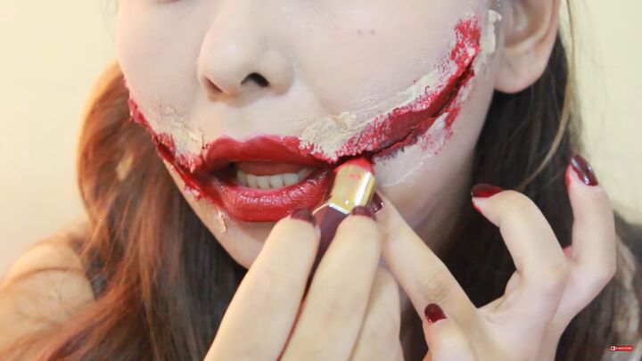 how to do joker makeup scars easy joker makeup tutorial for halloween, Making Joker makeup scars with lipstick