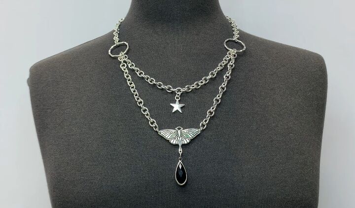 how to make an elegant diy layered chain necklace with charms, DIY layered chain necklace