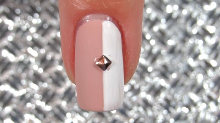 10 easy peasy nail art designs for beginners step by step tutorial, Adding a nail stud to a nail polish design