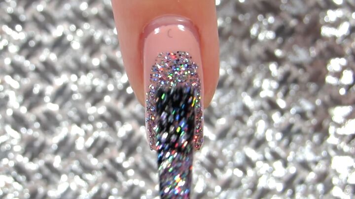 10 easy peasy nail art designs for beginners step by step tutorial, Applying a half moon of holo nail polish