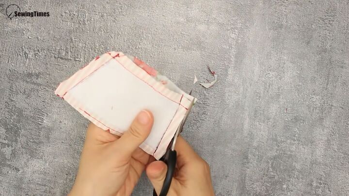 how to make a simple diy coin purse perfect gift idea, Rounding the edges at the seam allowance