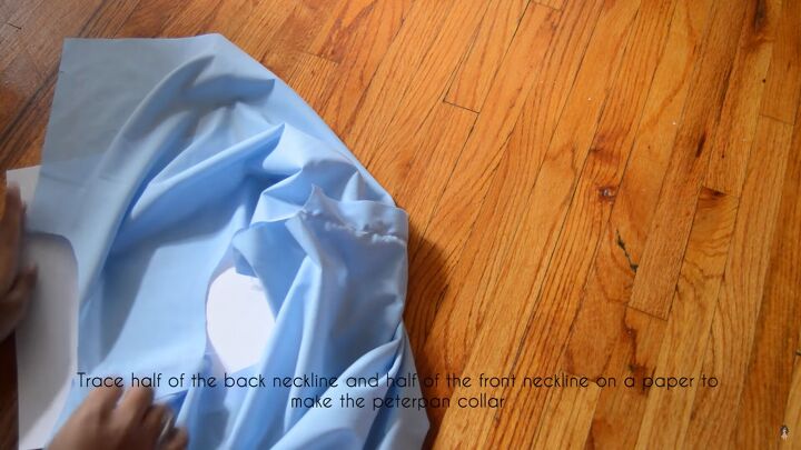 how to sew an alice in wonderland blue dress for cosplay or halloween, Tracing the back neckline to make the collar