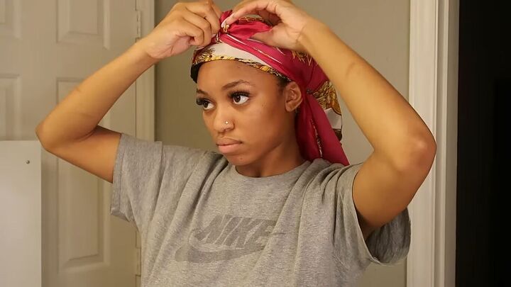 how to do perfect mini twists on natural hair in 6 simple steps, Covering hair with a silk scarf overnight