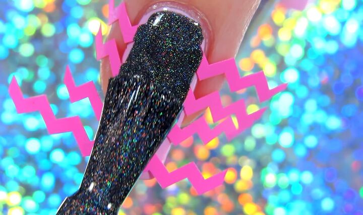 how to use nail vinyls to create colorful fun nail vinyl designs, Applying nail polish over the top of the nail