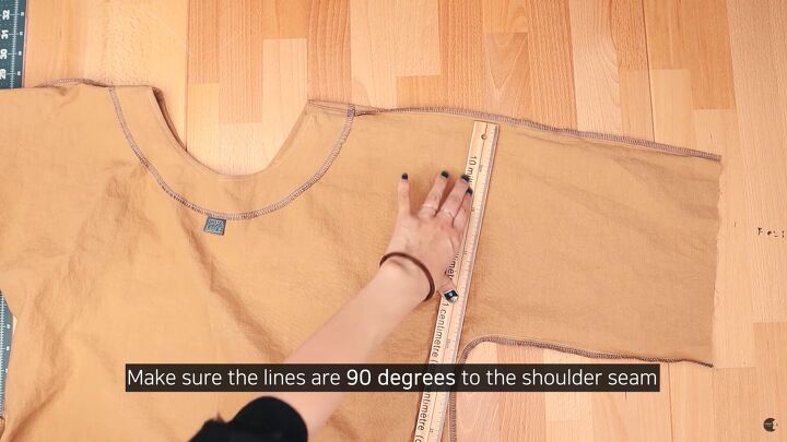 how to make giant puff sleeves fun oversized gathered sleeve hack, Measuring and marking the cut and stitch line
