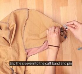 how to make giant puff sleeves fun oversized gathered sleeve hack, Pinning the cuff inside the sleeve
