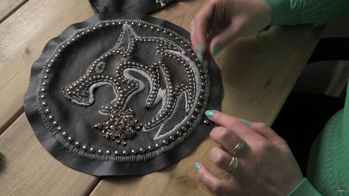 how to make a fierce diy witcher jacket worthy of geralt of rivia, Applying studs to the outer circle