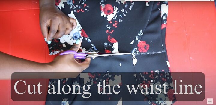 how to make a peplum top out of a dress easy diy peplum top tutorial, Cutting along the waistline of the dress