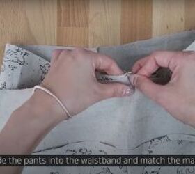how to easily make cute comfy pajama pants without a pattern, Pinning the waistband ready to sew