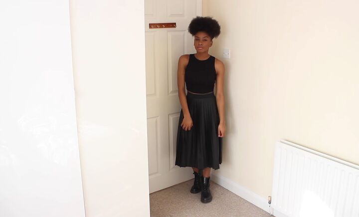 black dress with doc martens Oversized leather jacket outfit
