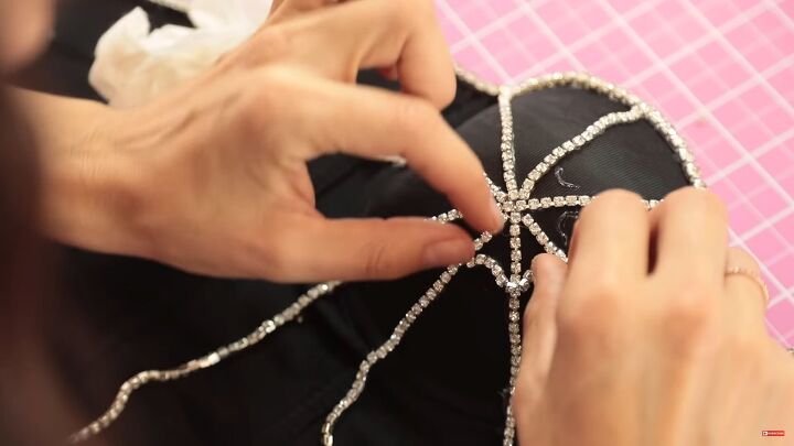 how to make a sexy sparkly diy spider web costume for halloween, Creating a spiderweb pattern on the corset