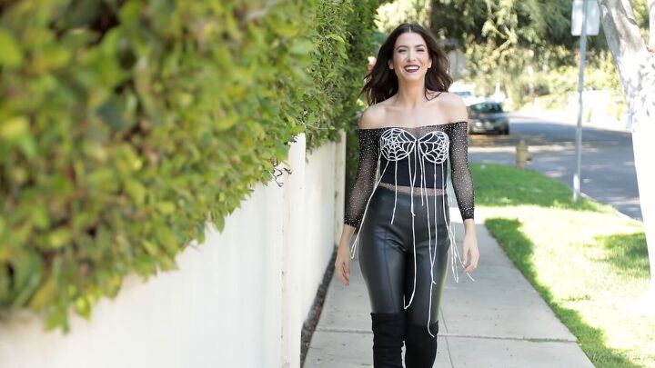 how to make a sexy sparkly diy spider web costume for halloween, Finished DIY spider web costume