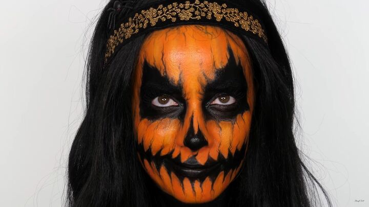 how to do creepy pumpkin makeup for halloween using cheap face paint, How to do pumpkin makeup for Halloween
