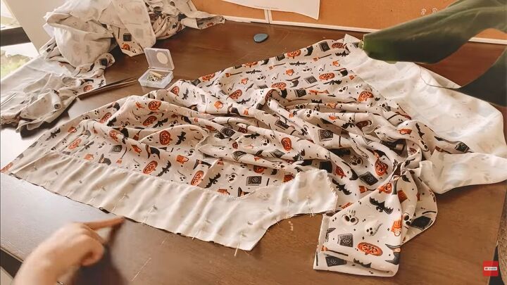 how to sew cute diy halloween pajamas perfect for scary movie nights, Pinning in place ready to sew