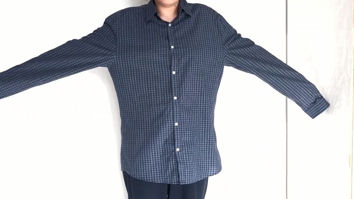 how to easily make a cute diy square neck top out of a men s shirt, The men s shirt before the thrift flip