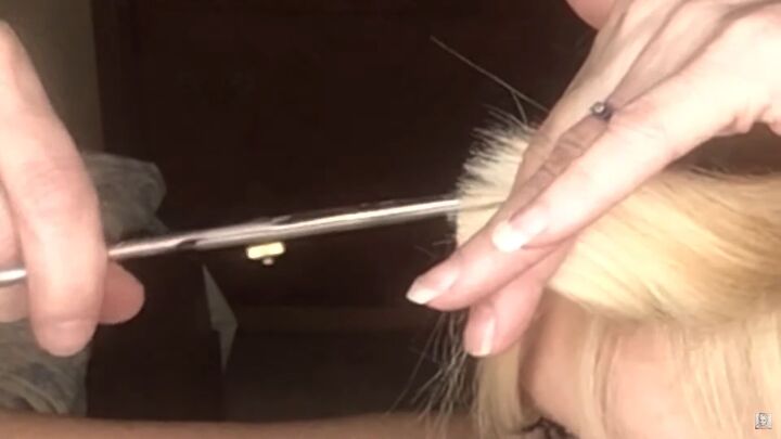 how to easily do a wolf cut with curtain bangs at home, Point cutting to get rid of the blunt line
